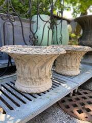 Vintage English Cast Stone Basketweave Urns - Pair