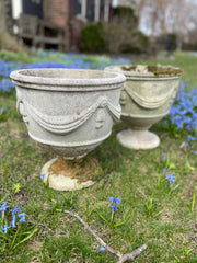 Vintage Cast Stone Swag Urns - Pair