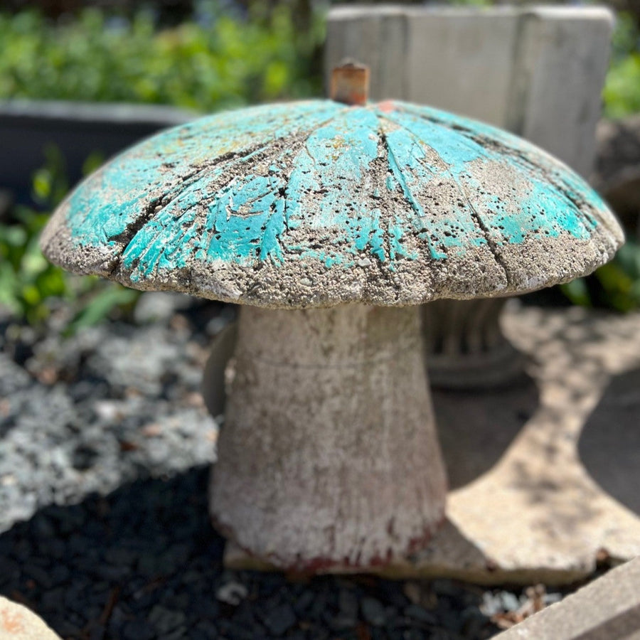 Vintage Cast Stone Mushroom - Blue