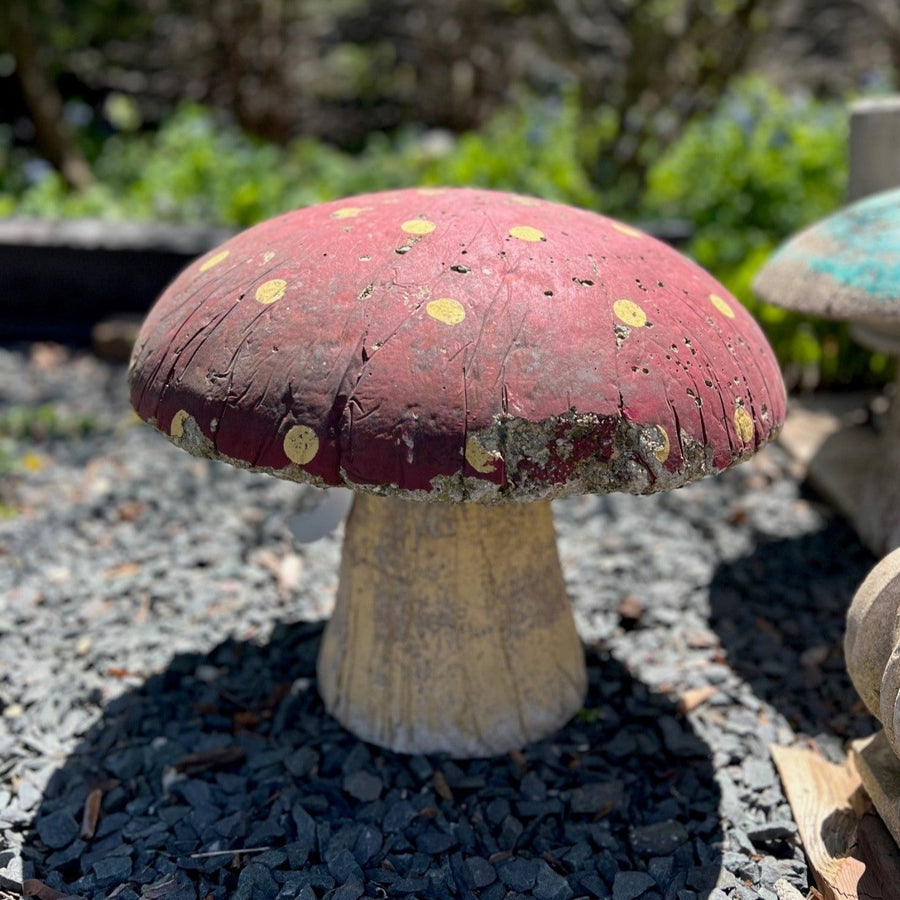 Vintage Cast Stone Mushroom - Red