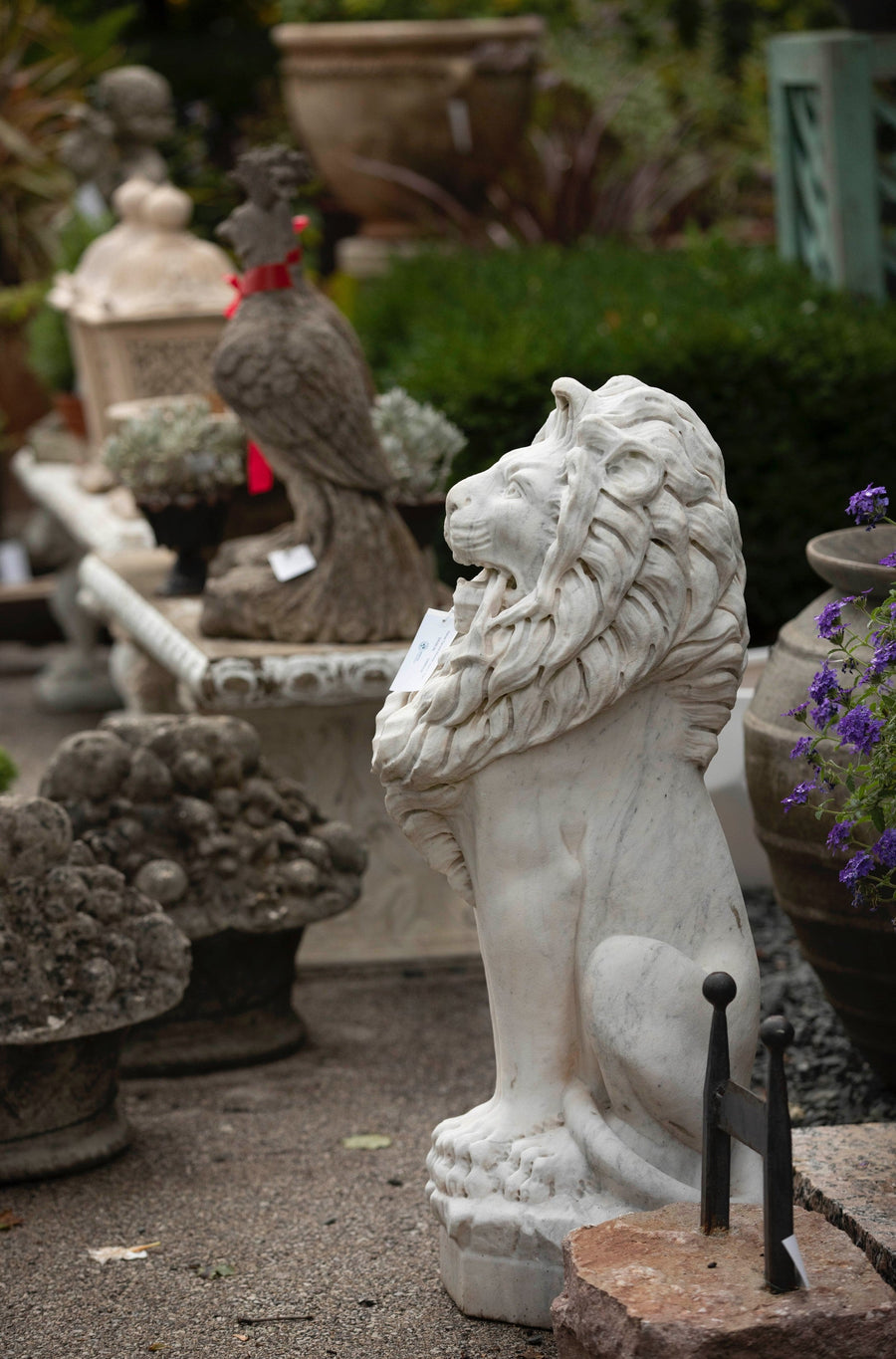 Italian Carved Marble Lions - Pair