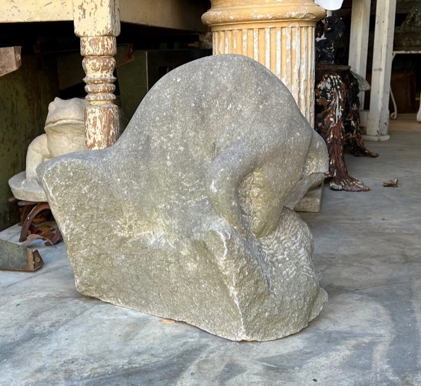 Antique English Carved Stone Bull Head