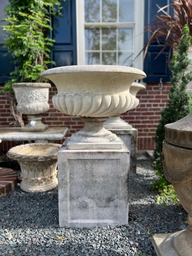Vintage Cast Stone Caron Jardiniere on Classic Pedestal with Panel