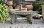 Patinated Curved Cast Stone Bench