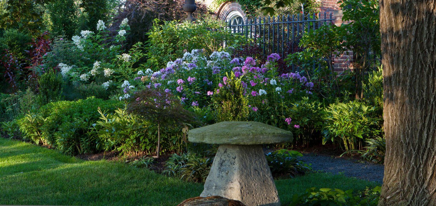 Spring Lake Forest Garden with an English Staddle Stone