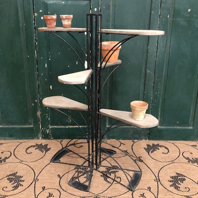 Vintage Mid-20th Century Sculptural Iron and Teak Multi-tiered Stand