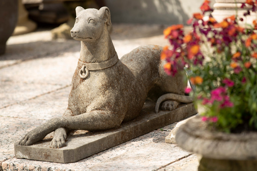 Italian Hand Carved Limestone Italian Greyhounds - Pair