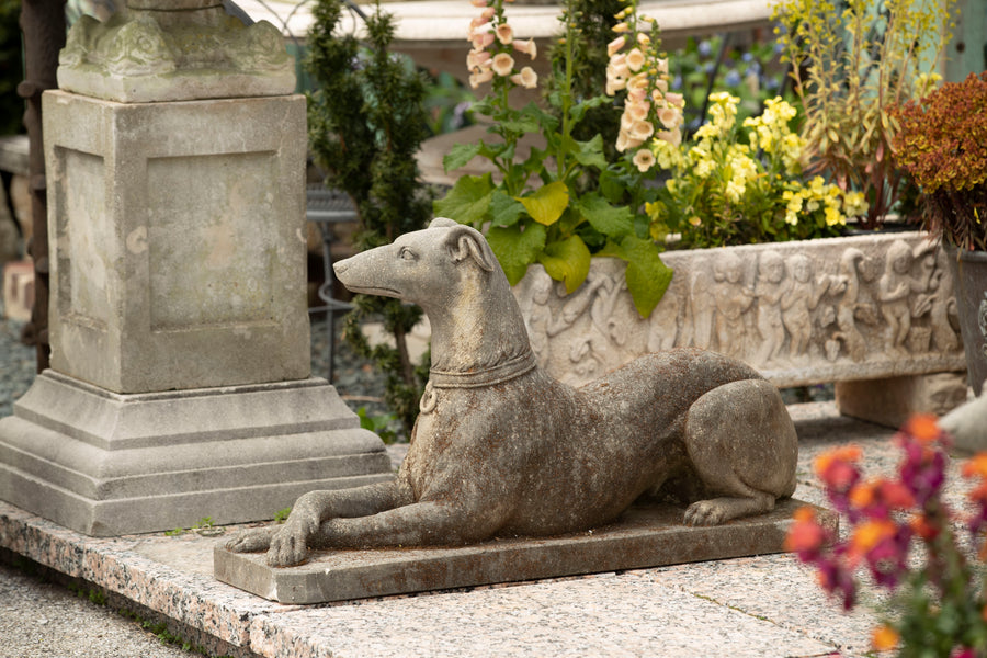 Italian Hand Carved Limestone Italian Greyhounds - Pair