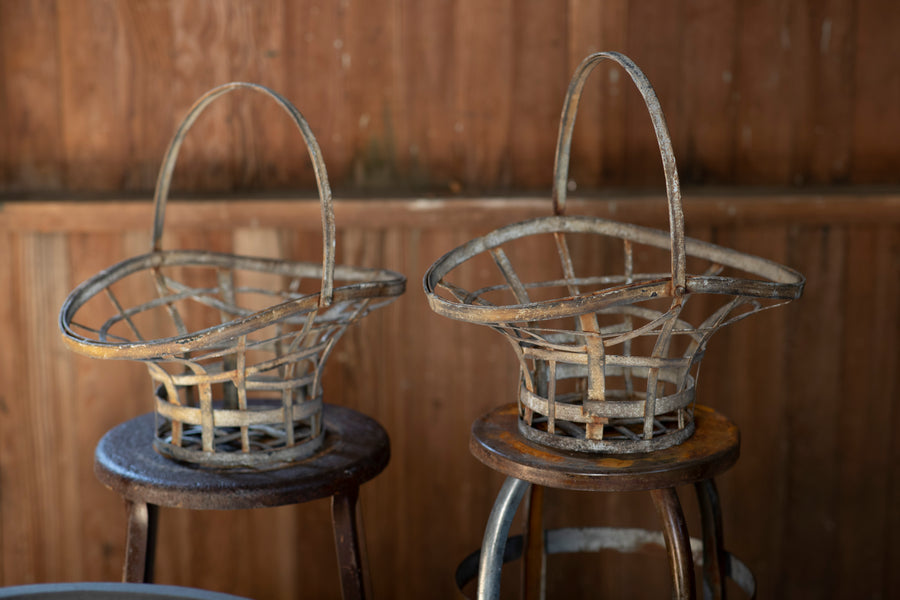 Vintage Strap Metal Basket Planters - Pair