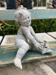 Antique Lead Putti Fountain with Frog