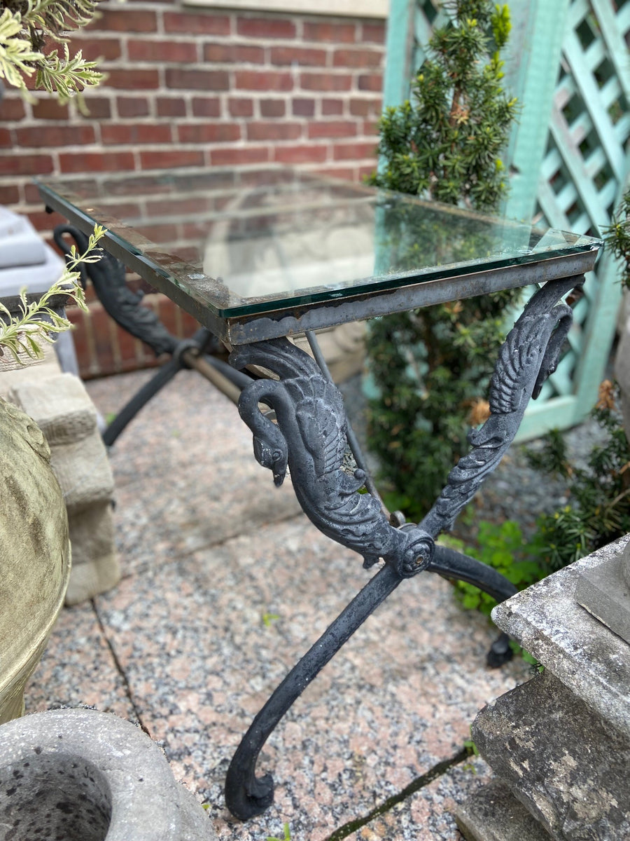 Antique Iron Swan Side Table