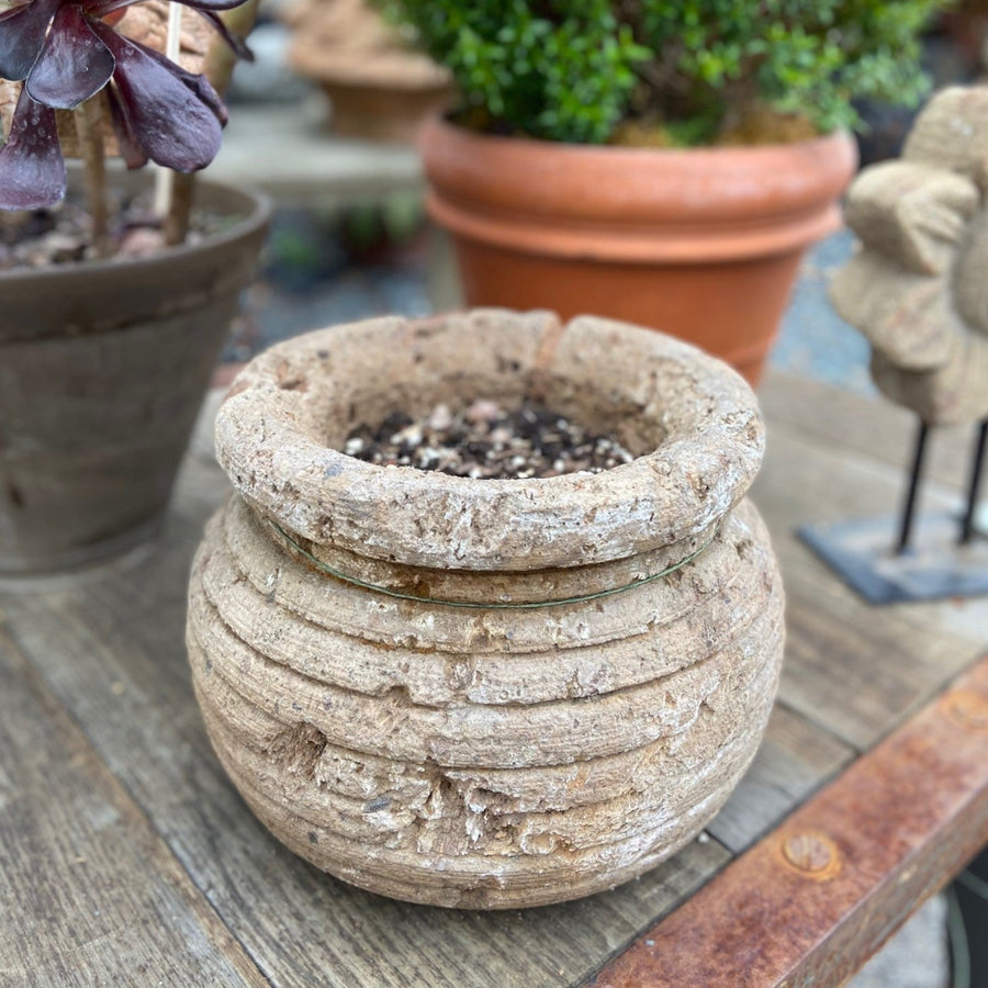 Carved, Ribbed, Stone Planter