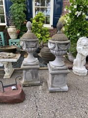 English Cast Stone Urns with Base and Winter Cover